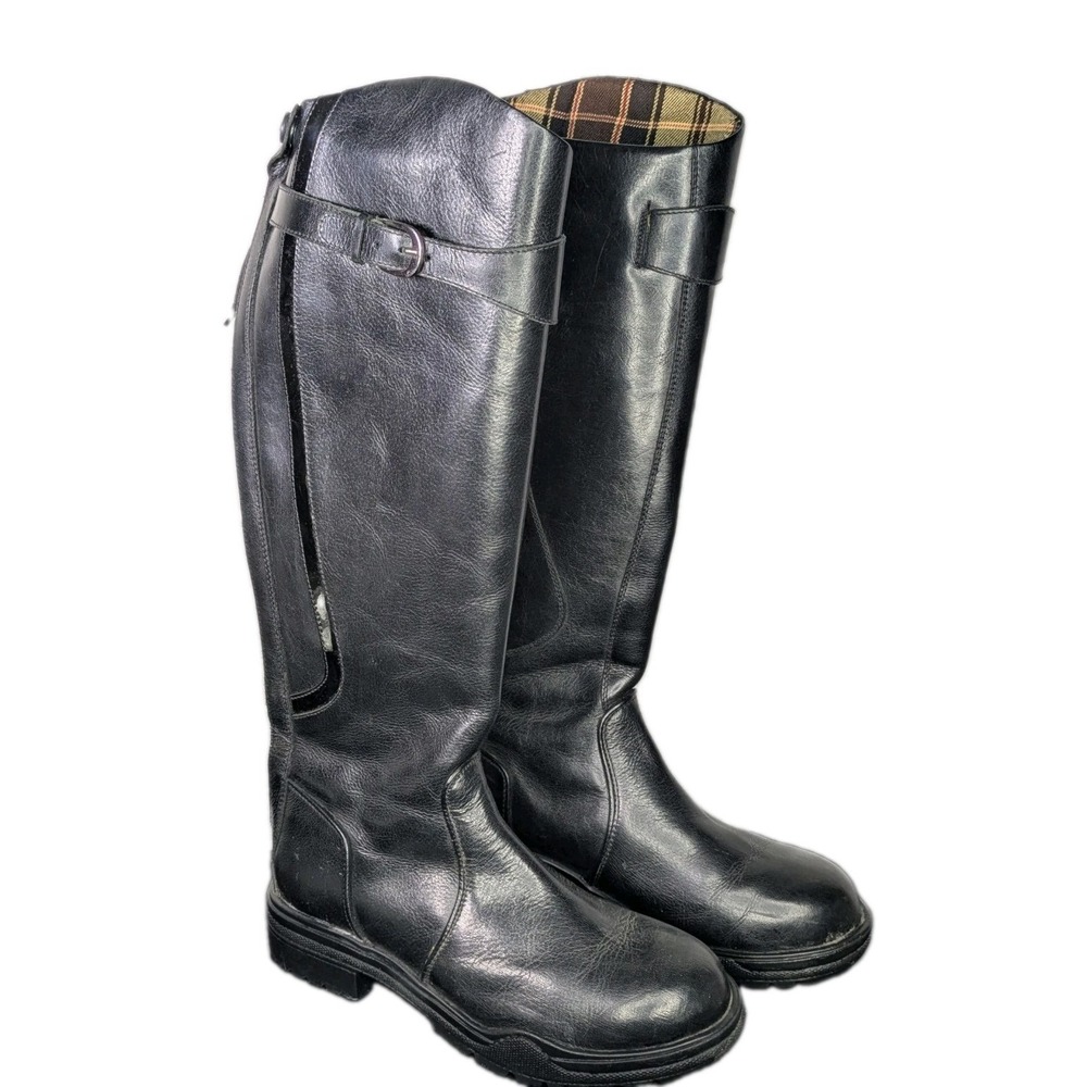 Dublin Women's 8 Riding Boots Black Tall Zipper Plaid Snap Closure Durable Solid